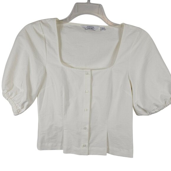 & Other Stories Tops - & Other Stories Womens 4 Ivory Cream Puff Sleeve Button Front Crop Cottage Boho